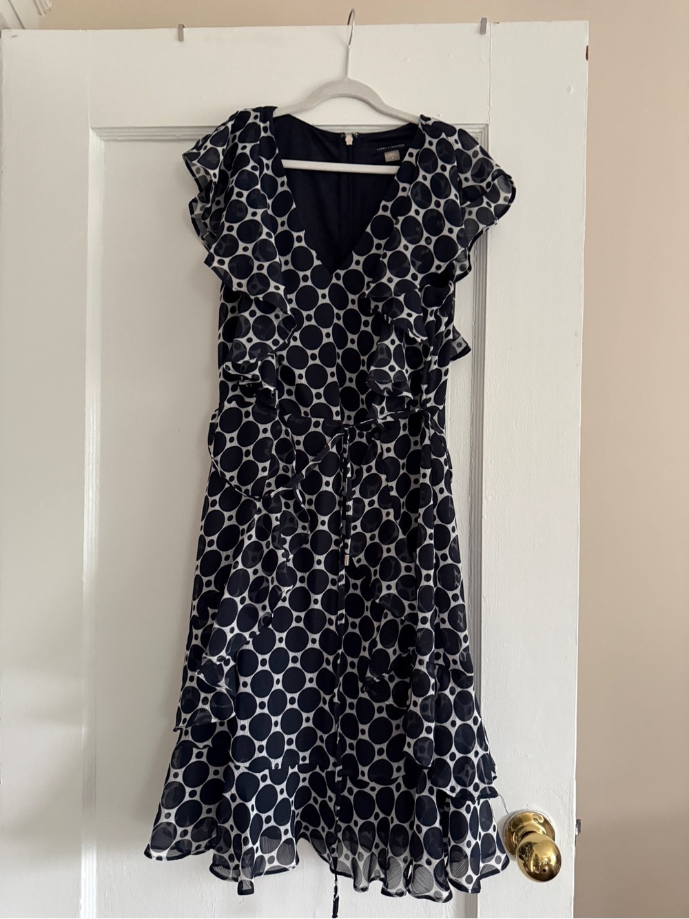 Tommy Hilfiger Navy & White Polka Dot Ruffle Dress